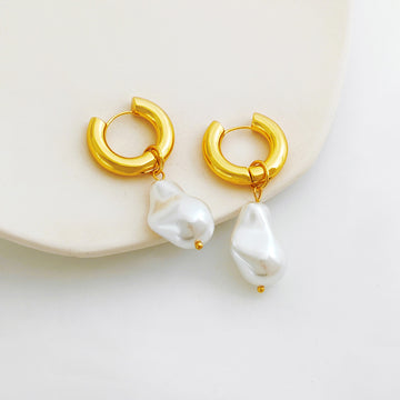 Pearl Drop 18k Gold Plated Hoop Earrings